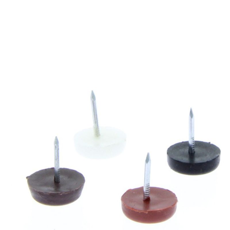 Alunecator din plastic rotund cu fixare cui, alb