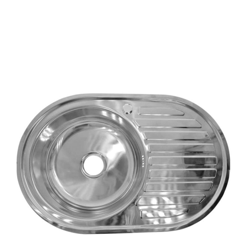 Chiuveta ETTE ovala din INOX 770x500x170 picurator pe dreapta finisaj mat plus accesorii