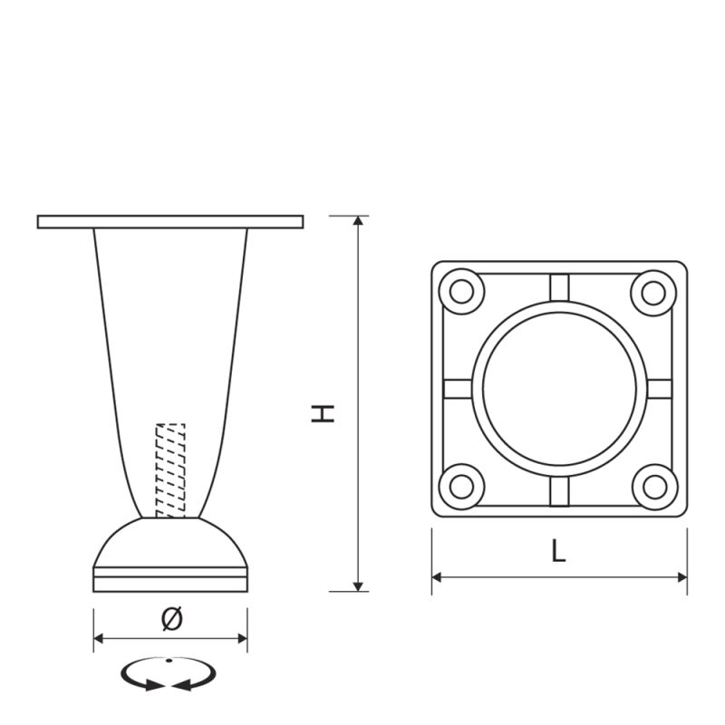 Picior conic Pongo reglabil din plastic H100, satinat (4 buc)