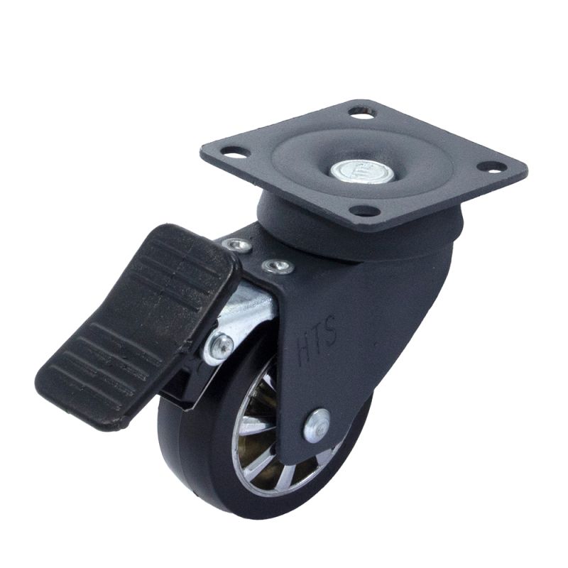 Rotila din plastic antracit-crom D50 cu frana si flansa metalica, 40 kg