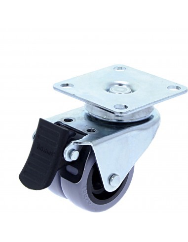 Rotila din plastic gri D50 dubla cu frana si flansa metalica, 50 kg (4 buc)