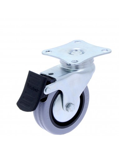 Rotila din plastic gri D75 cu frana si flansa metalica, 50 kg (4 buc)