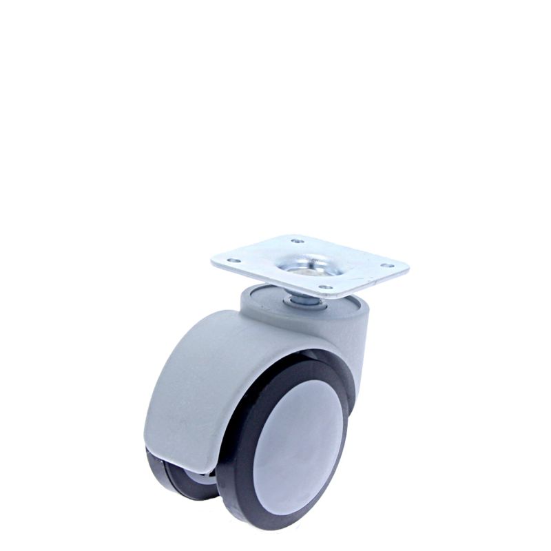 Rotilă din plastic gri–negru D50 cu flanșă metalică, 30 kg