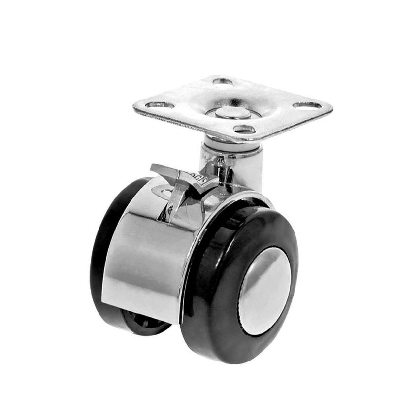 Rotila din plastic negru-crom D40 cu frana si flansa metalica, 25 kg