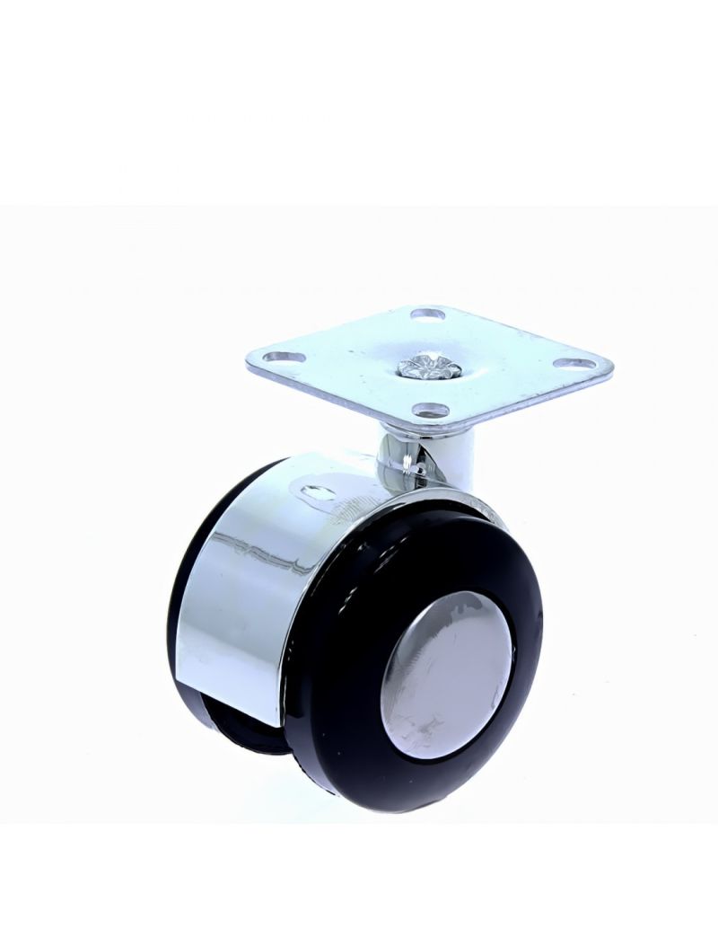 Rotila din plastic negru-crom pentru mobila D50 cu flansa metalica, 30 kg (4 buc)