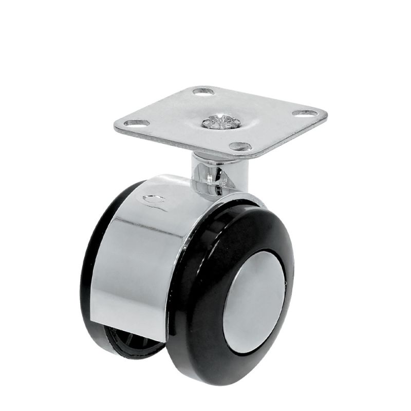 Rotila din plastic negru-crom pentru mobila D50 cu flansa metalica, 30 kg