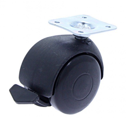 Rotila din plastic negru D40 cu frana si flansa metalica, 20 kg