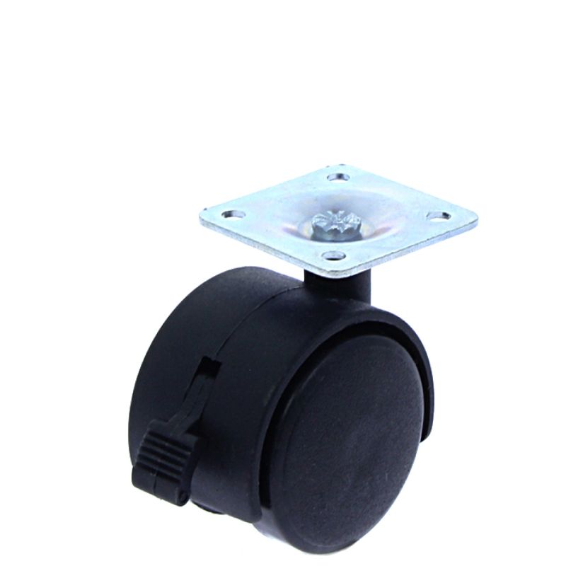 Rotila din plastic negru D40 cu frana si flansa metalica, 20 kg