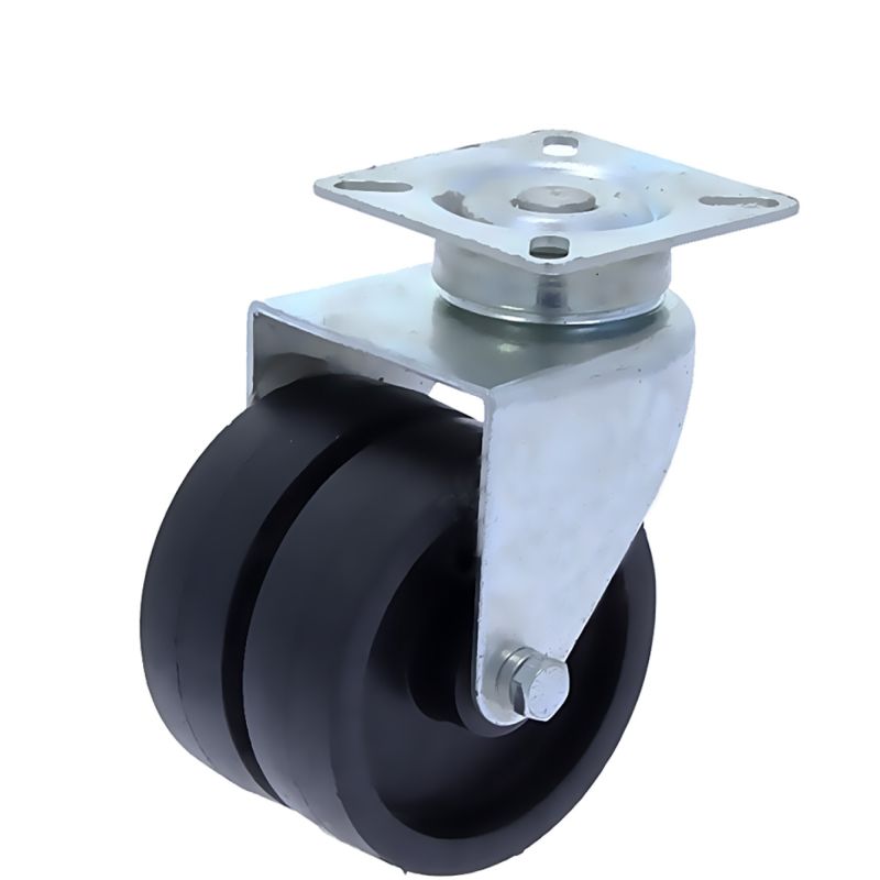 Rotila din plastic negru D75 dubla cu flansa metalica, 50 kg