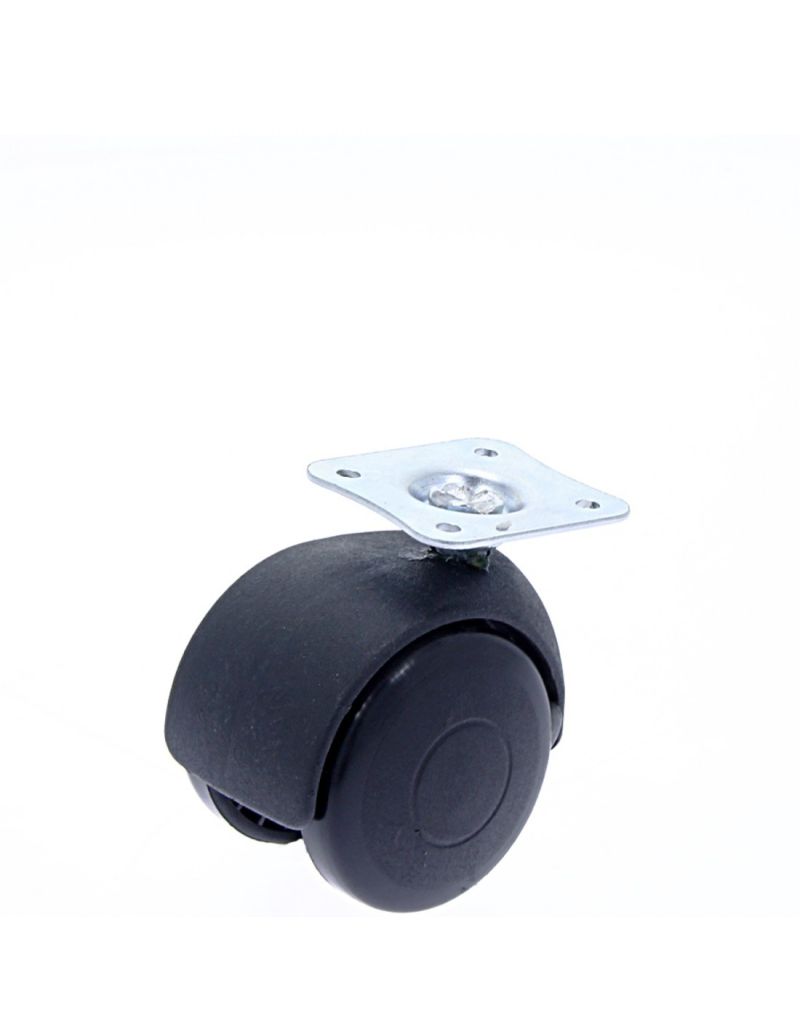 Rotila din plastic negru pentru mobila D50 cu flansa metalica, 30 kg (4 buc)