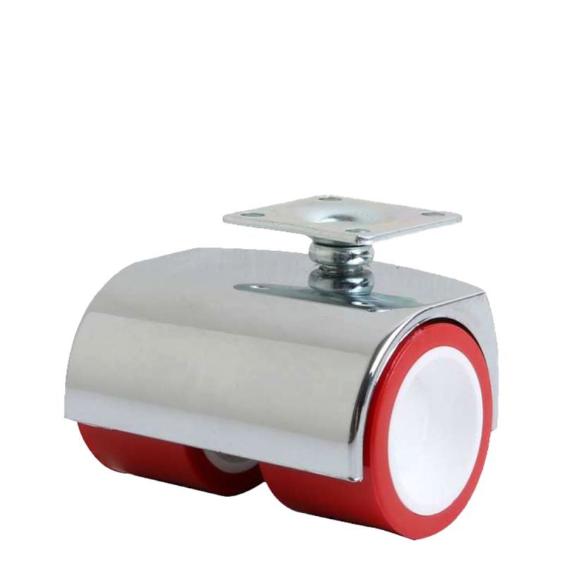 Rotila din plastic rosu-crom D50 dubla cu flansa metalica, 60 kg