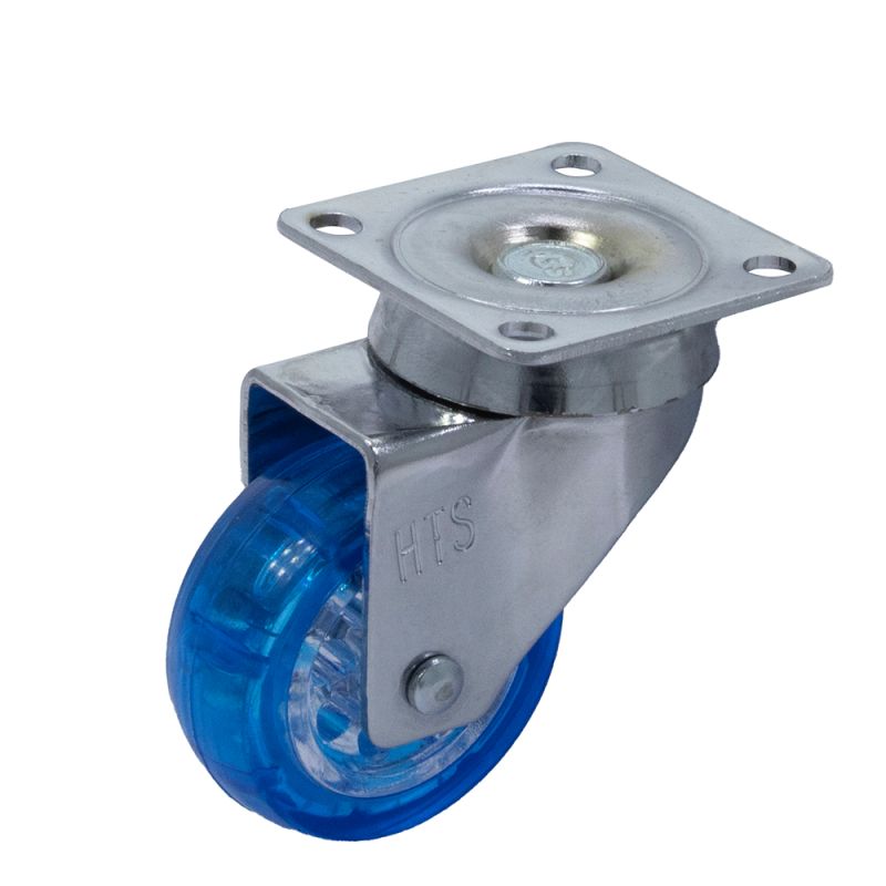 Rotila din plastic transparent albastru D50 cu flansa metalica, 30 kg
