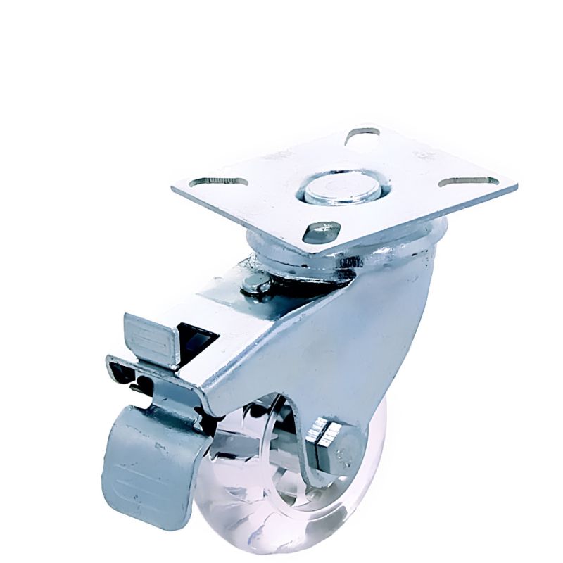 Rotila din silicon transparent D50 cu frana si flansa metalica, 40 kg
