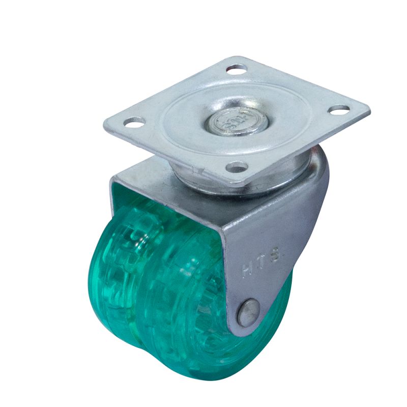 Rotila dubla din plastic verde transparent D40 cu flansa metalica, 30 kg