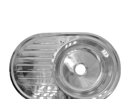 Chiuveta ETTE ovala din INOX 770x500x170 picurator pe stanga finisaj antistrop plus accesorii