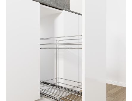 Cos Jolly Konig reglaj 3D 150x450, culisare laterala cu glisiera SINCRON, extragere partiala, corp de 200 mm, crom