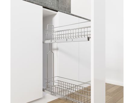 Cos Jolly Konig reglaj 3D 150x450, culisare laterala cu glisiera SINCRON, extragere totala, corp de 200 mm, crom